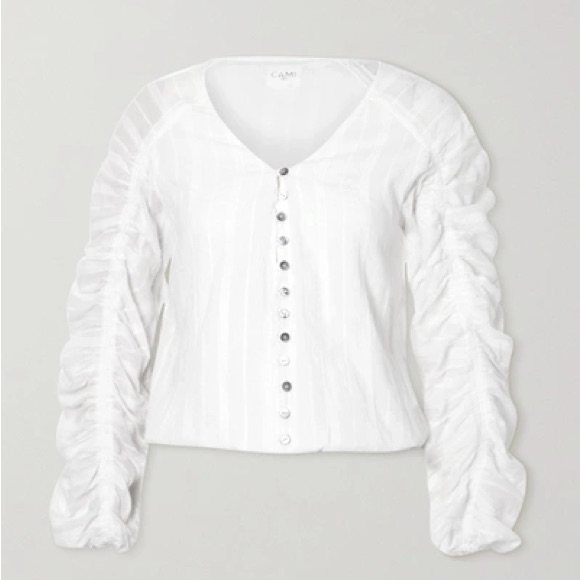Cami Nyc The Gia Ruched Embroidered Cotton-Voile Blouse Size Medium